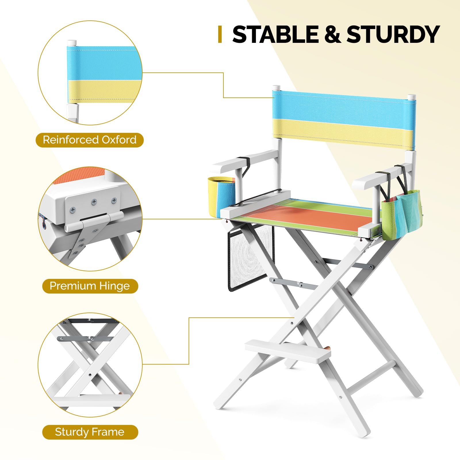 OmySalon 26in Wooden Portable Director Chair Folding Makeup Chair with Storage Pouch