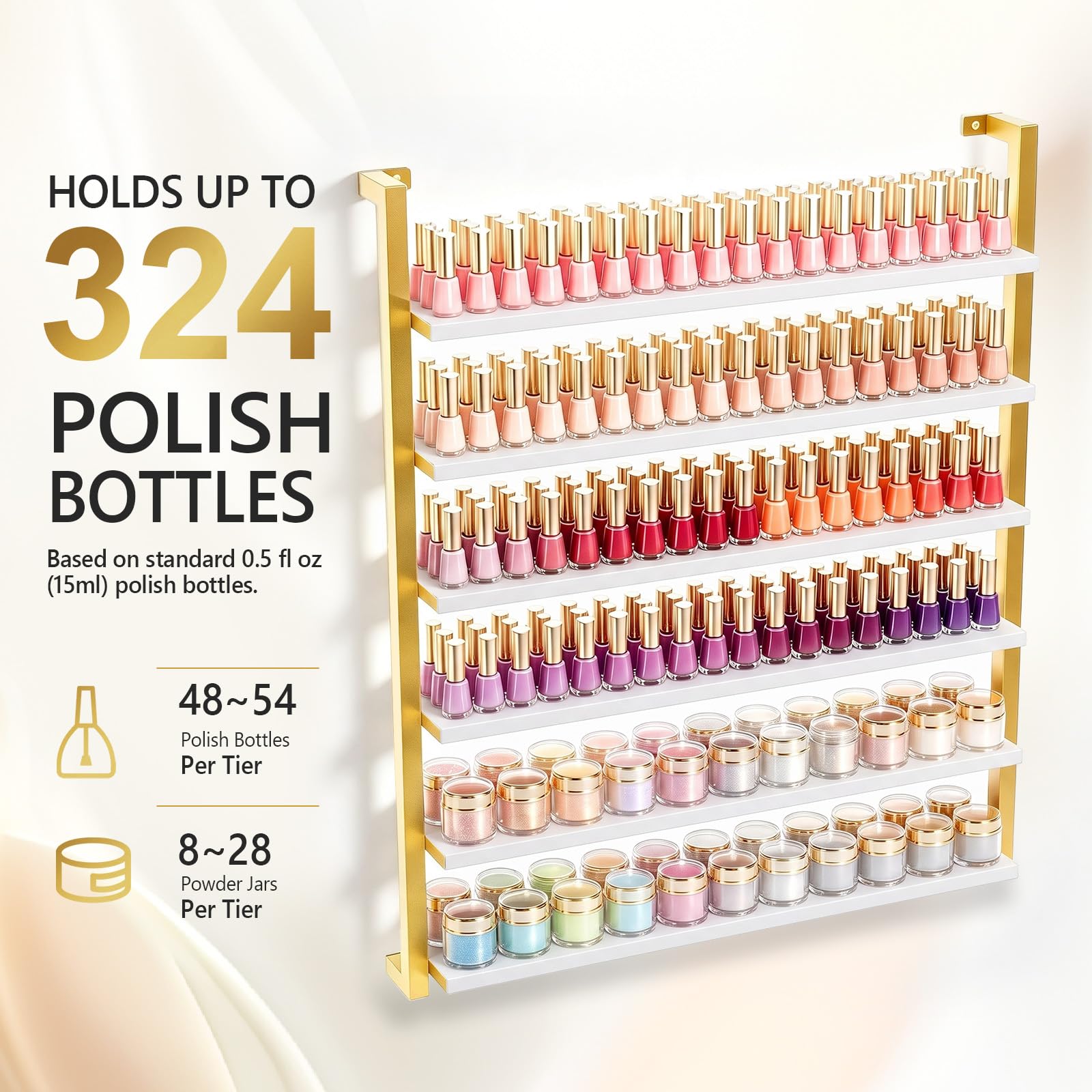 OmySalon 6-Tier Wall Mount Nail Polish Display Rack with Metal Frame