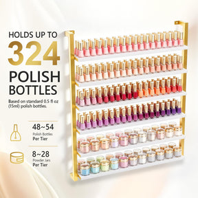 OmySalon 6-Tier Wall Mount Nail Polish Display Rack with Metal Frame