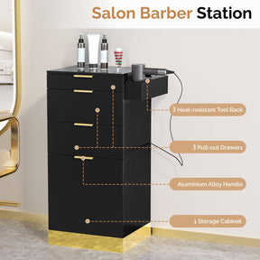 OmySalon SCWS Modern Style Salon Styling Storage Station with 3 Drawers 1 Cabinet 3 Hair Dryer Holders