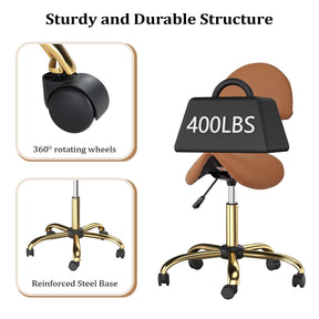 OmySalon Hydraulic Adjustable Rolling Saddle Stool with Back Support