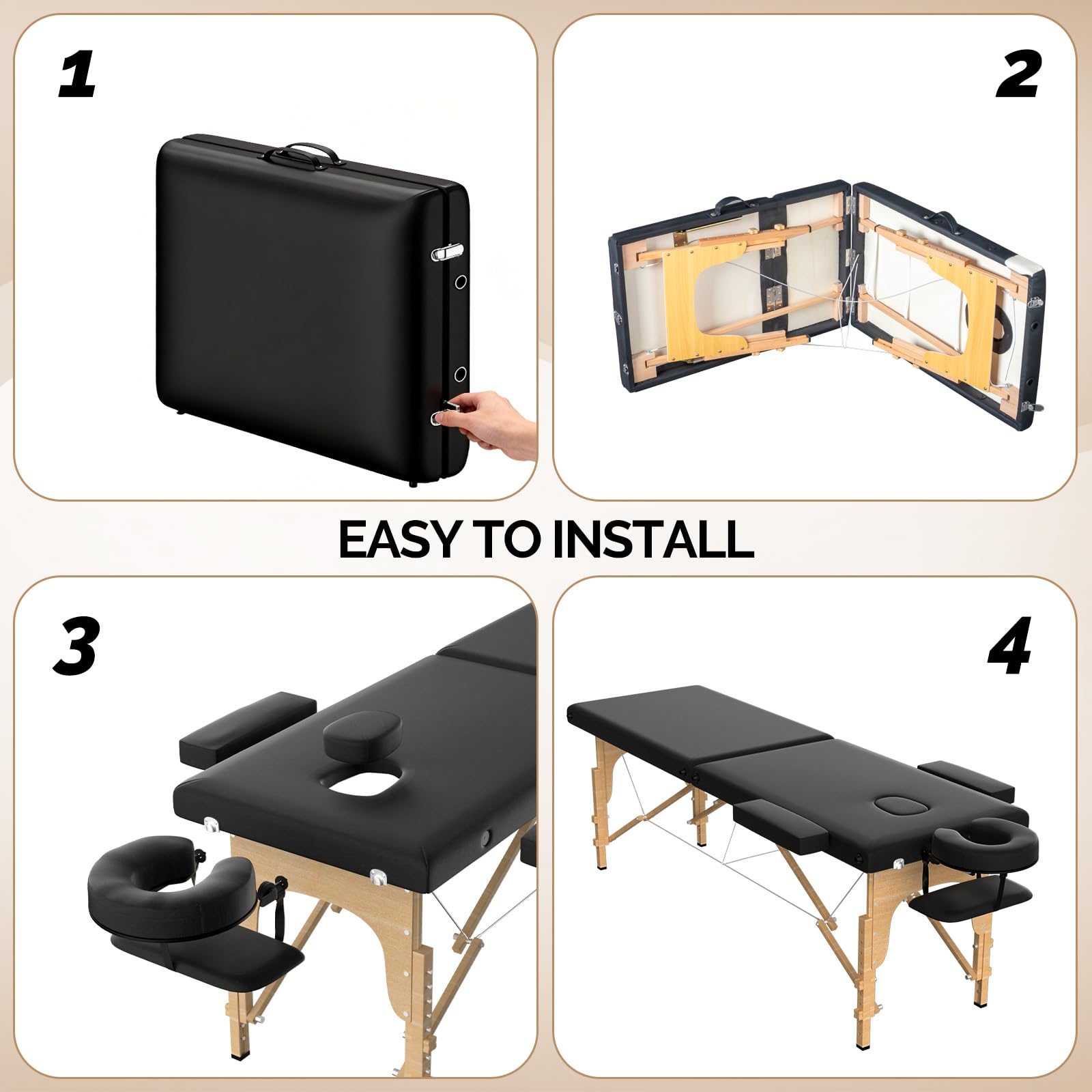 OmySalon 2FBW 84in 2-Fold Portable Physical Therapy Massage Table with Carrying Bag, Face Cradle & Wooden Frame