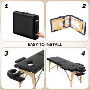 OmySalon 2FBW 84in 2-Fold Portable Physical Therapy Massage Table with Carrying Bag, Face Cradle & Wooden Frame