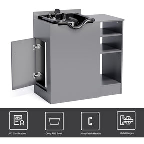 Omysalon HWCOC Salon Wet Cabinet Station with Shampoo Bowl & Adjustable Shelves & Sprayer Faucet