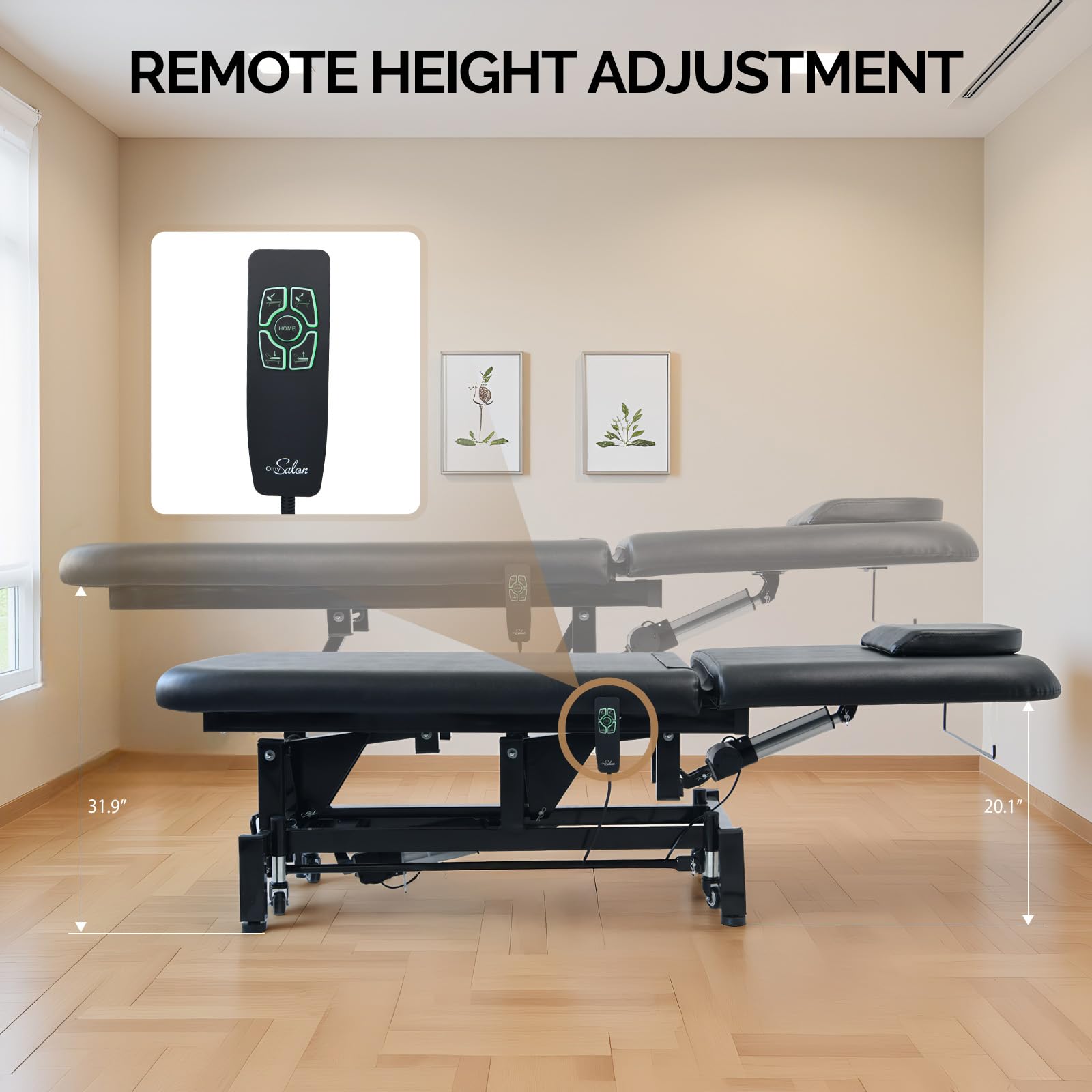 OmySalon MTB-W 71in Heavy Duty Electric Dual-Motor Remote Control Physical Therapy Massage Table with Adjustable Height & Backrest