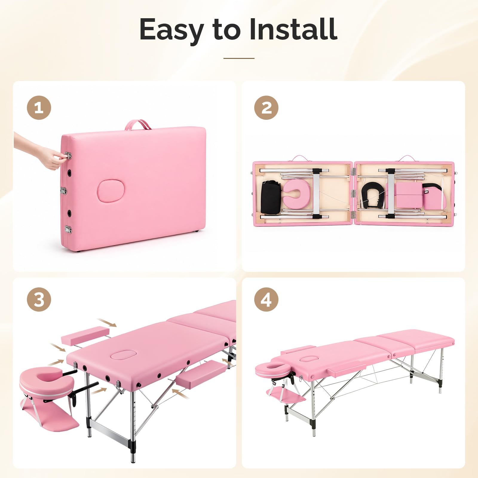 OmySalon FA-MB 84in Portable Height-Adjustable Physical Therapy Massage Table with Aluminum Frame, Face Cradle & Carrying Bag