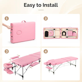 OmySalon FA-MB 84in Portable Height-Adjustable Physical Therapy Massage Table with Aluminum Frame, Face Cradle & Carrying Bag