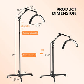 OmySalon Height Adjustable Shadowless Half Moon LED Floor Lamp with 3000-6500K Adjustable Color Temperature, Stepless Dimming & Phone Holder