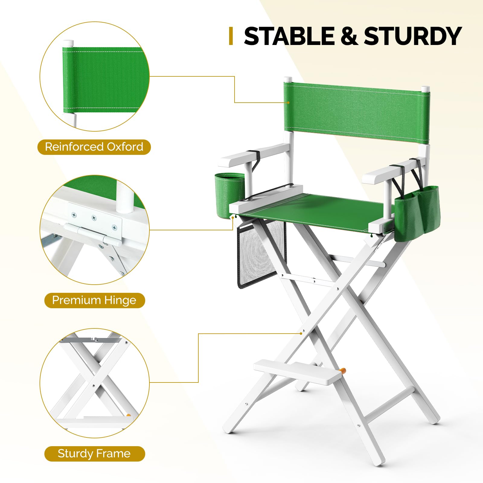 OmySalon 31in Wooden Portable Director Chair Folding Makeup Chair with Storage Pouch