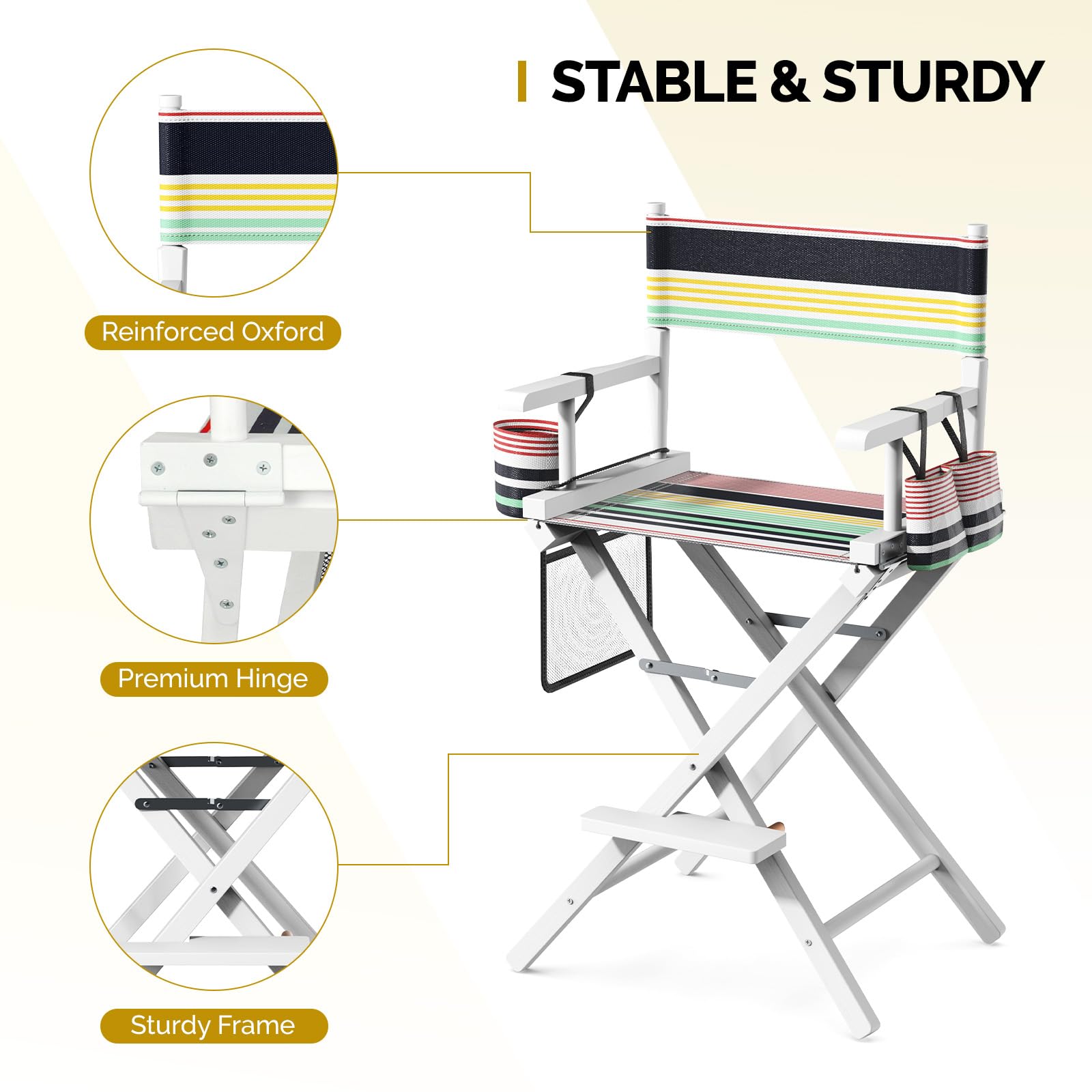 OmySalon 26in Wooden Portable Director Chair Folding Makeup Chair with Storage Pouch