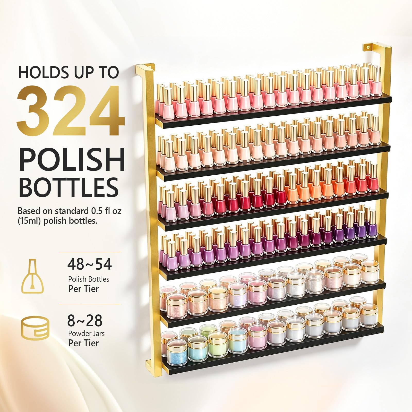 OmySalon 6-Tier Wall Mount Nail Polish Display Rack with Metal Frame
