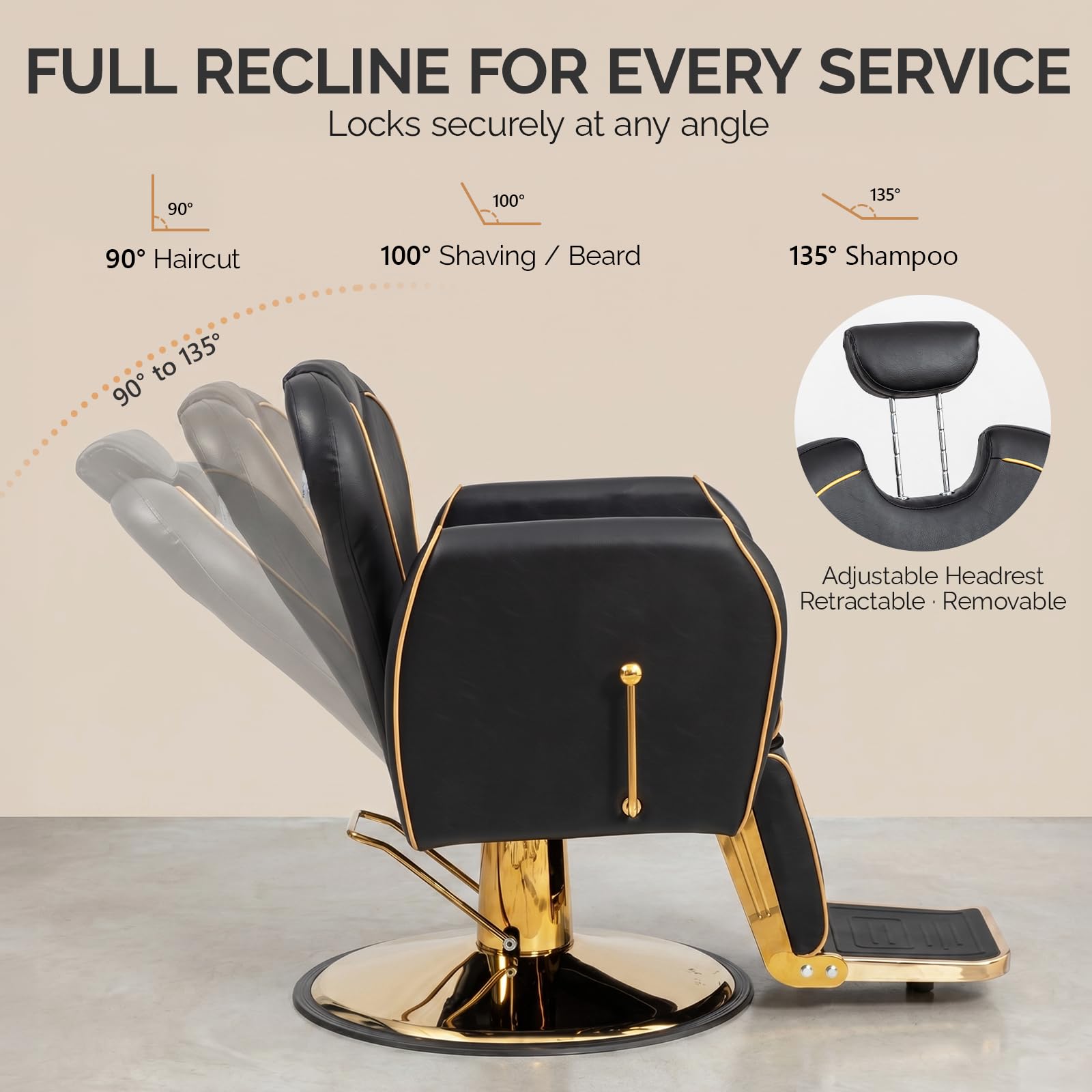 OmySalon BC1701 Heavy Duty Hydraulic Reclining 360° Swivel Barber Chair