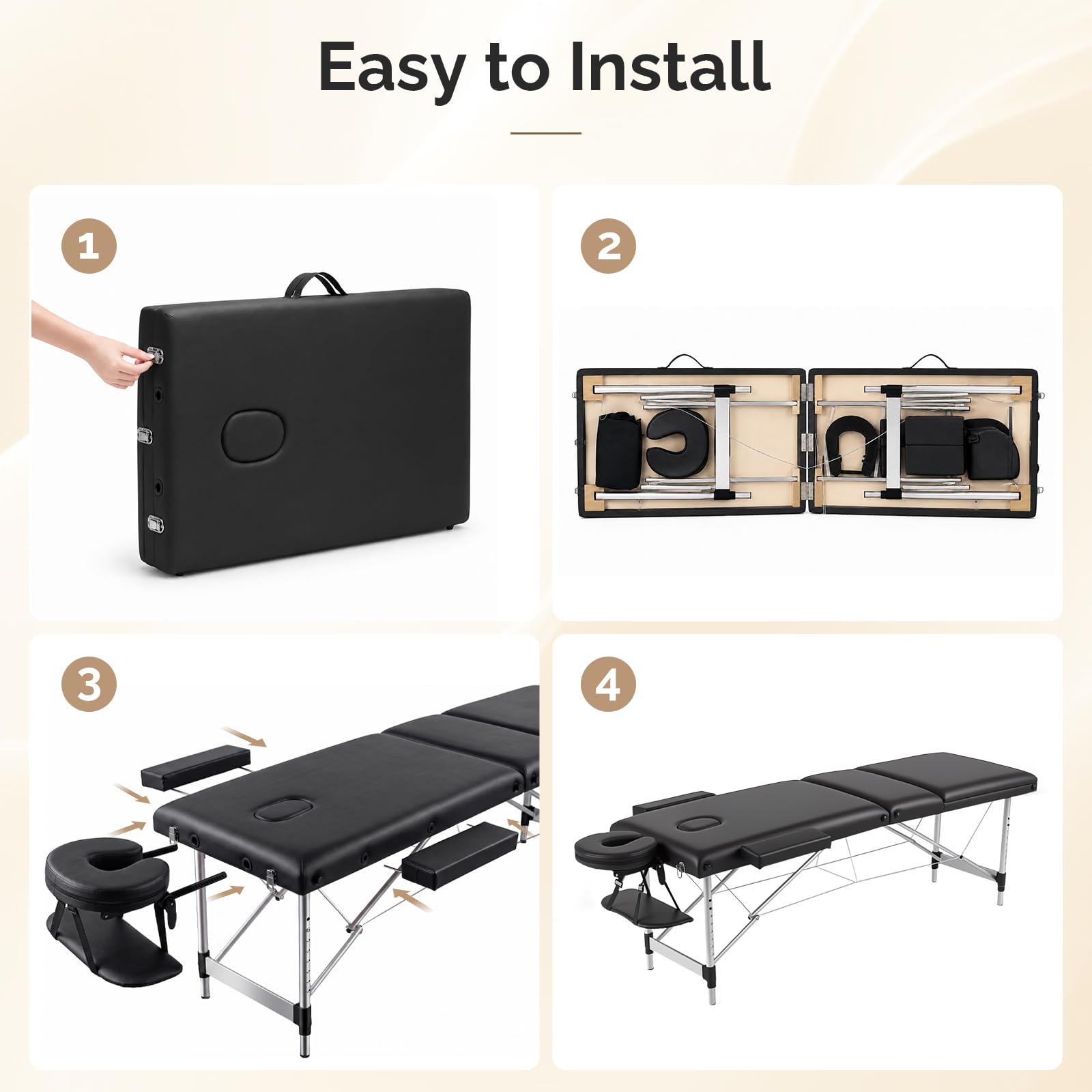 OmySalon FA-MB 84in Portable Height-Adjustable Physical Therapy Massage Table with Aluminum Frame, Face Cradle & Carrying Bag