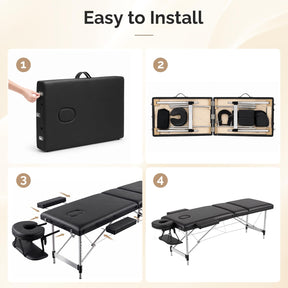 OmySalon FA-MB 84in Portable Height-Adjustable Physical Therapy Massage Table with Aluminum Frame, Face Cradle & Carrying Bag