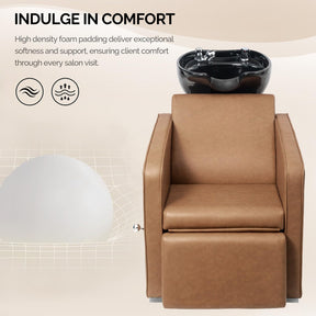 OmySalon BU1221 Salon Shampoo Backwash Chair Unit with Ceramic Shampoo Bowl & Adjustable Footrest