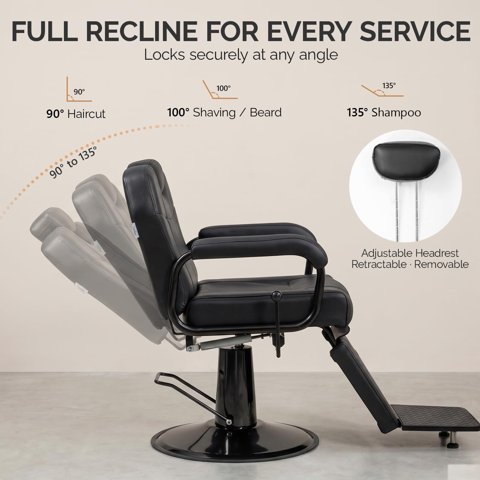OmySalon SC4101 All Purpose Heavy Duty Hydraulic Reclining 360° Swivel Salon Chair
