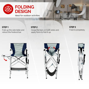 Omysalon 30in Portable Folding Director Chair with Collapsible Side Table