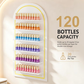 OmySalon Wall-Mounted Arched 6-Tier Nail Polish Rack With 5.5" Extra-Tall Shelves