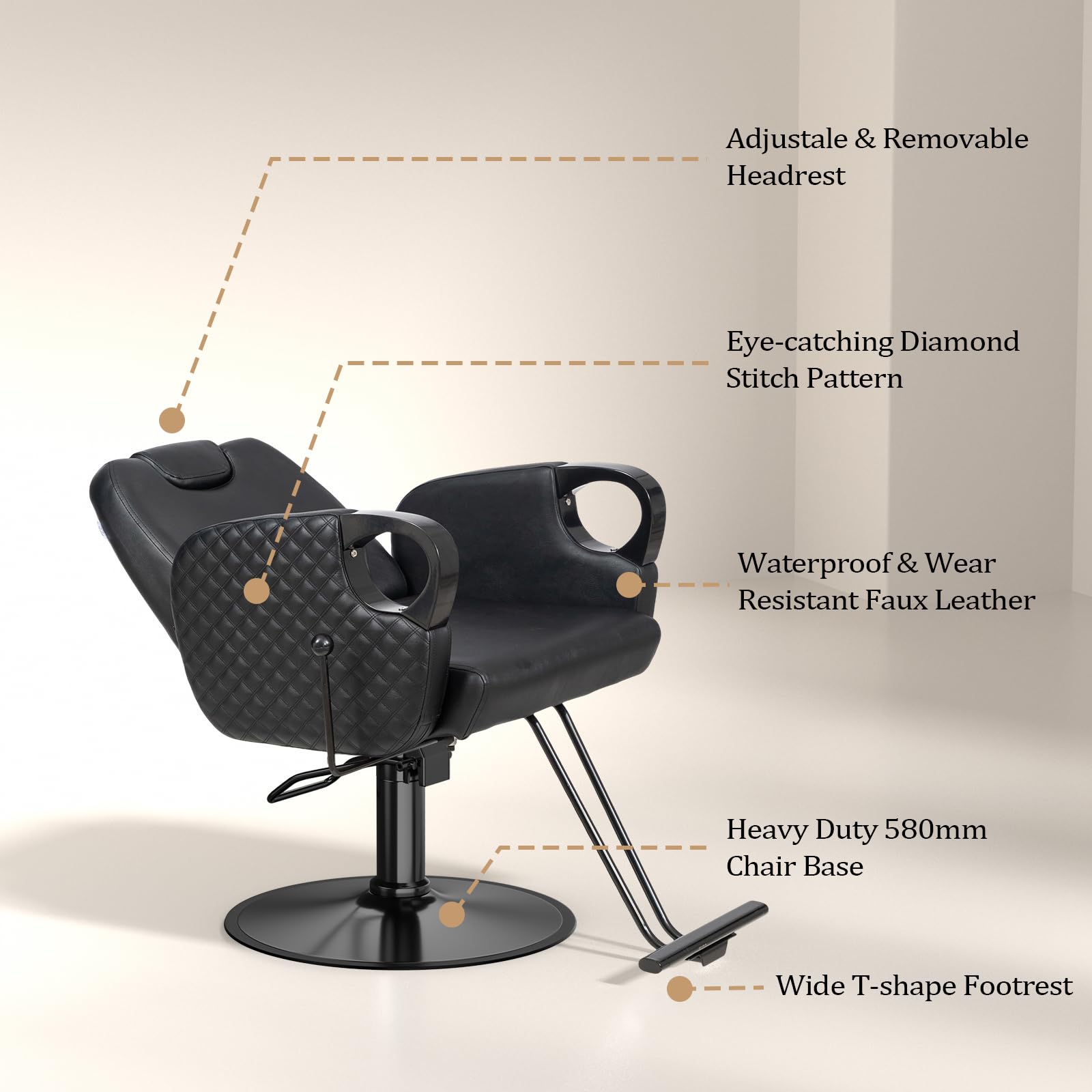 OmySalon SC3601 All Purpose Heavy Duty Hydraulic Reclining Salon Chair w/Headrest