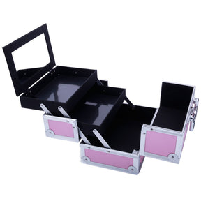 OmySalon Portable Handle Large Storage Lockable Cosmetic Makeup Train Case with Mirror Lock Pink/Silver/Black