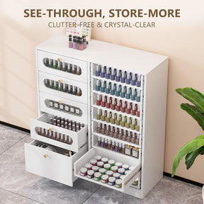 OmySalon 32" L Floor-Standing Nail Polish & Powder Organizer Cabinet with 8 Clear & 4 Visual Drawers
