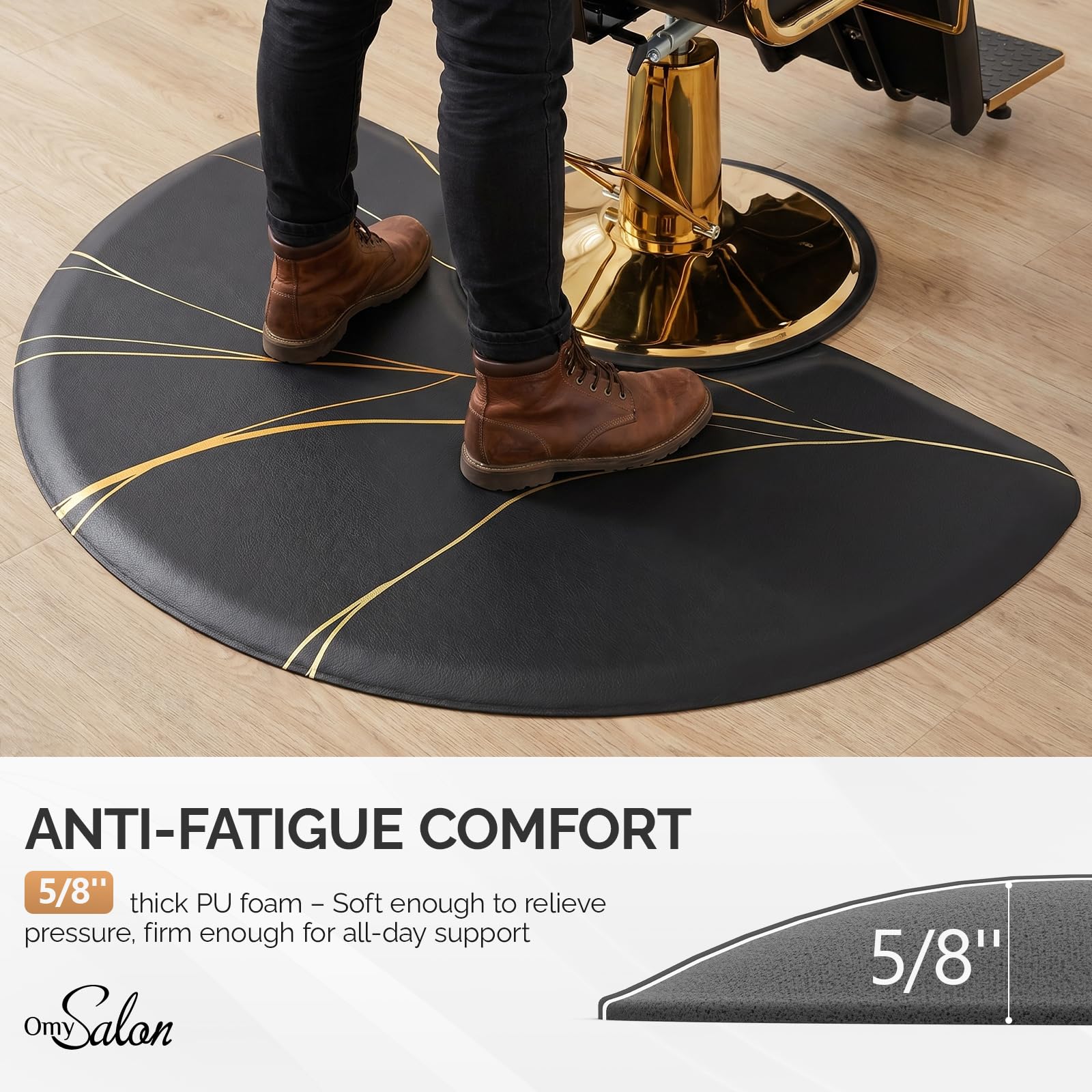 OmySalon 3' x 5' Semi-Circle Anti-Fatigue Salon Mat with Round Cutout 5/8" Thick