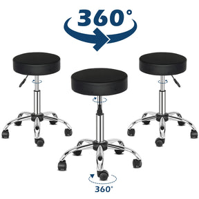 OmySalon 360° Swivel Height Adjustable Round Stool with Wheels