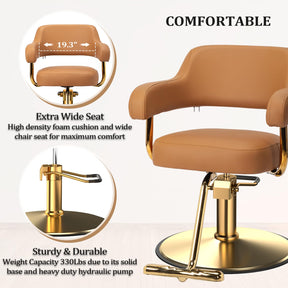 OmySalon SC3301 Heavy-Duty Hydraulic Styling Chair with Open Back & Gold Footrest