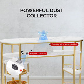 OmySalon MT-WRCT Marbling Manicure Table w/Electric Dust Collector & Rolling Trolley