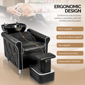 OmySalon BU1601 Salon Shampoo Bowl and Chair Backwash Unit with  Large Porcelain Bowl & Independent Footrest