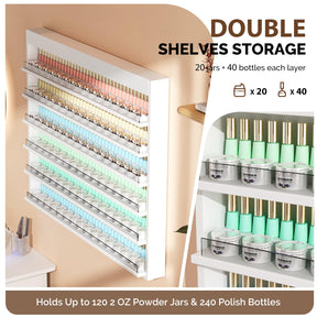 OmySalon Double 6-Tier Wall Mount Nail Polish & Powder Organizer Rack with Acrylic Barriers