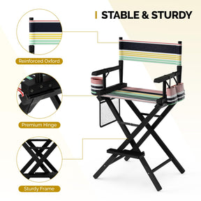 OmySalon 26in Wooden Portable Director Chair Folding Makeup Chair with Storage Pouch