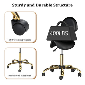 OmySalon Hydraulic Adjustable Rolling Saddle Stool with Back Support