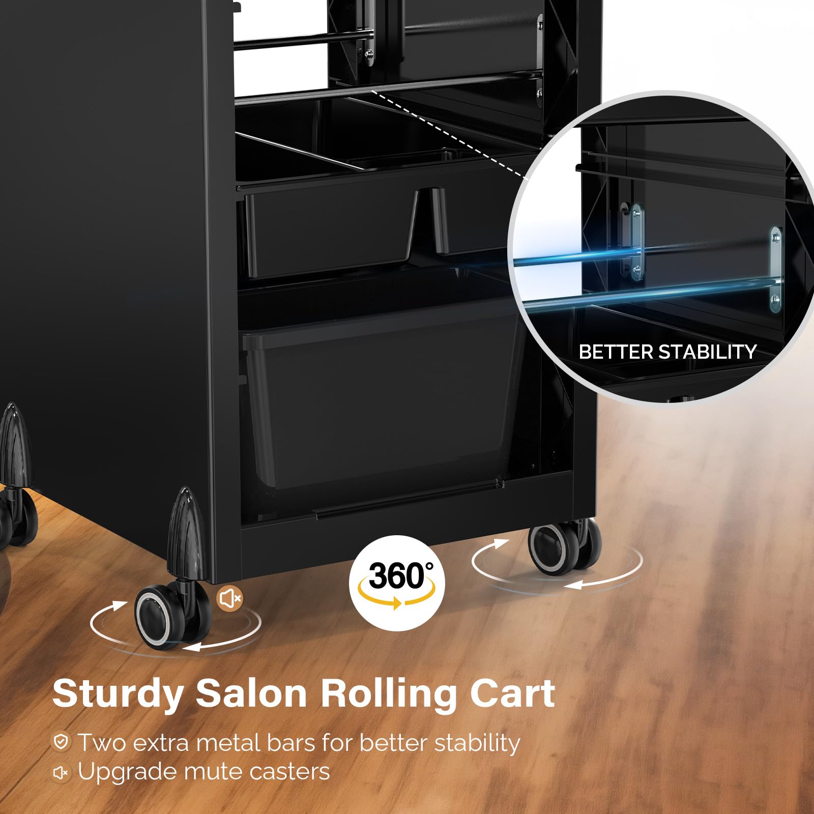OmySalon Salon Trolley Cart with Wheels, 6 Drawers, Hot Tool & Hair Dryer Holder