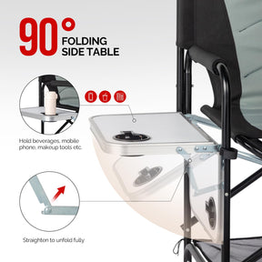 OmySalon 30in Portable Director Chair Folding Makeup Artist Chair with Side Table & Side Storage Bag