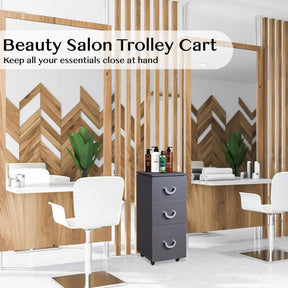 OmySalon Wooden Rolling Salon Trolley Cart w/Wheels & 3 Drawers