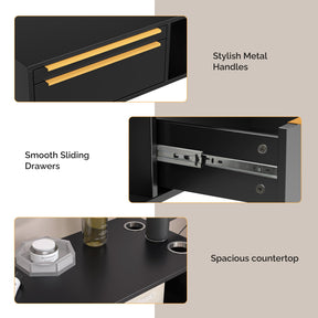 OmySalon WMSCOD Wall Mount Salon Styling Station with 2 Drawers 1 Open Shelf 3 Heat Resistant Dryer Holders