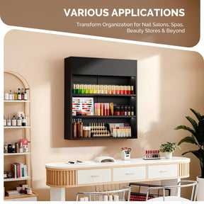 OmySalon 3-Tier Wall Mount LED Wooden Nail Polish Organizer Shelf with USB Touch Control