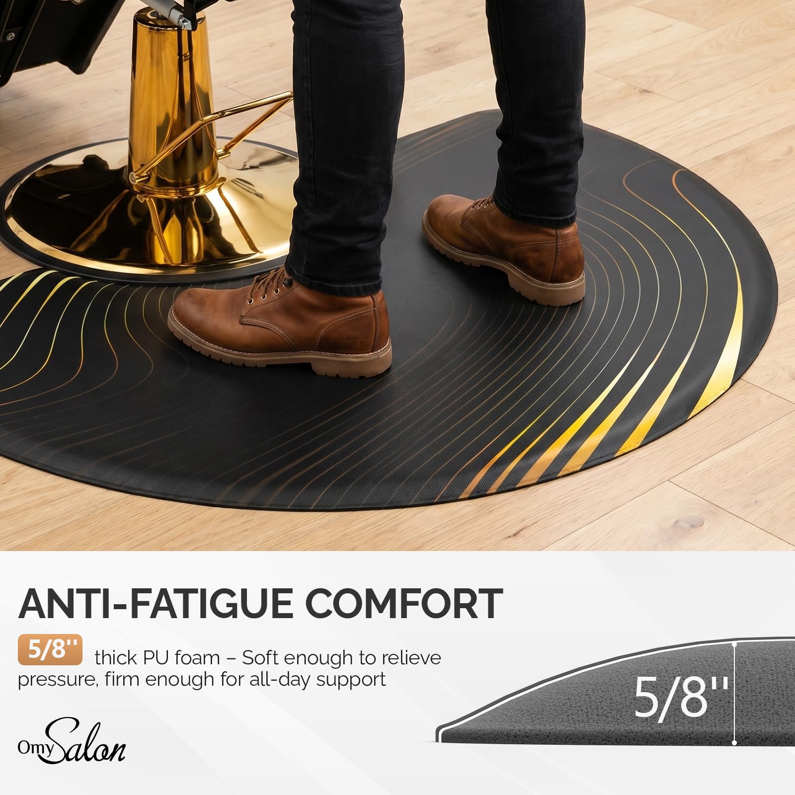 OmySalon 3' x 5' Semi-Circle Anti-Fatigue Salon Mat with Round Cutout 5/8" Thick