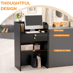 OmySalon RD Modern Wooden Reception Desk with Lockable Drawer and Legroom Rack