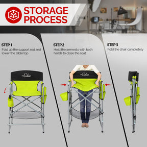 OmySalon 25in Portable Folding Director Chair with Retractable Side Tables & Side Bags