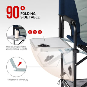 OmySalon Extra Tall 30.7in Folding Director Chair with Side Table & Storage Pockets