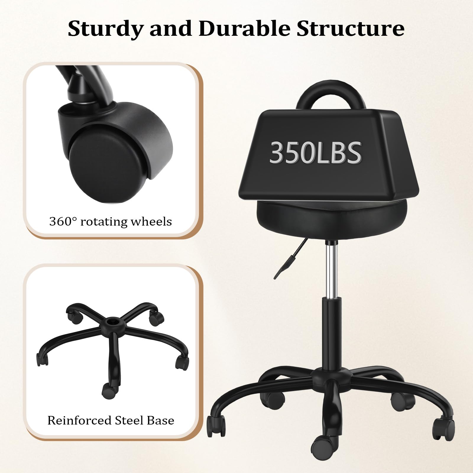 OmySalon 360° Swivel Heart-Shaped Hydraulic Rolling Salon Stool with Wheels