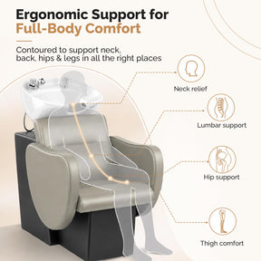 OmySalon BU2901 Salon Shampoo Bowl and Chair Backwash Unit with Tilting Ceramic Sink