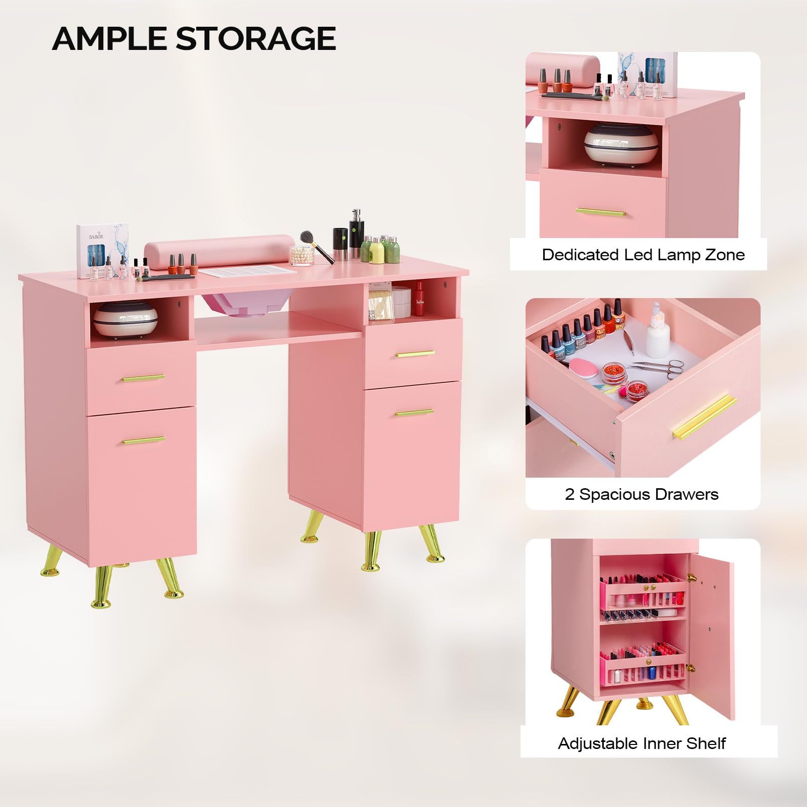 OmySalon MT-SC Nail Manicure Table w/Electric Dust Collector & Wrist Rest & Diamond Decoration