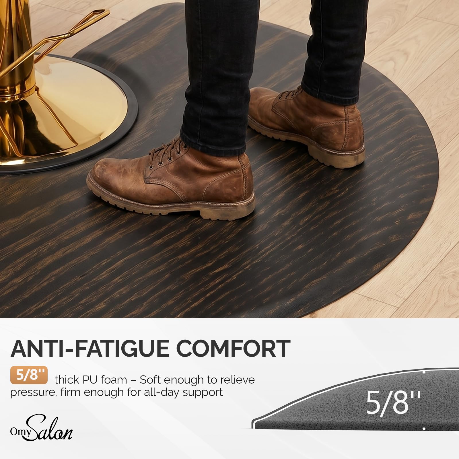 OmySalon 3' x 5' Semi-Circle Anti-Fatigue Salon Mat with Round Cutout 5/8" Thick