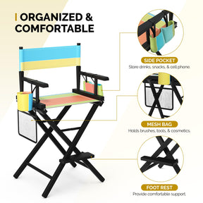 OmySalon 26in Wooden Portable Director Chair Folding Makeup Chair with Storage Pouch