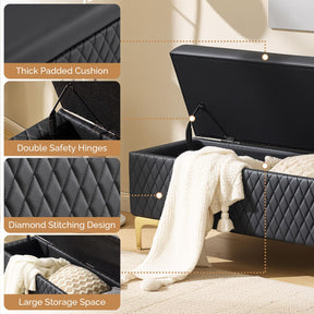 OmySalon WRB1701 53.7in Faux Leather Waiting Room Reception Bench Chair with Hidden Storage