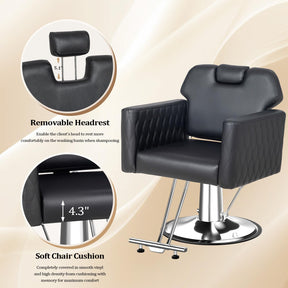 OmySalon SC3501 All Purpose Heavy Duty Hydraulic Reclining Salon Chair w/Headrest and Wave-pattern Armrests
