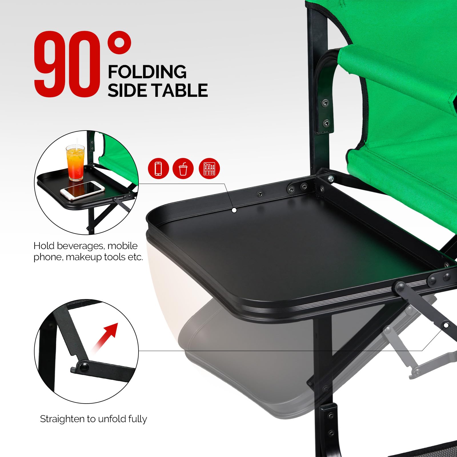 Omysalon 30in Portable Folding Director Chair with Collapsible Side Table